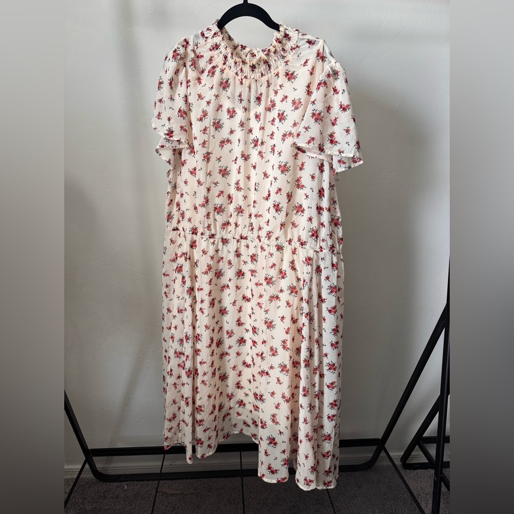 Torrid Cream and Red Floral Midi Dress